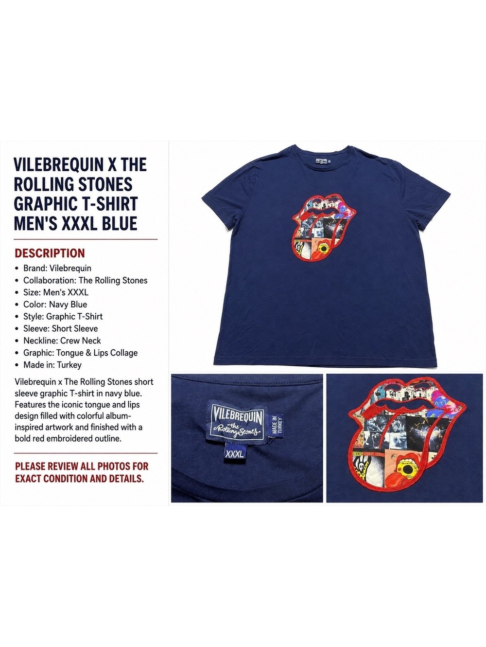 Vilebrequin x The Rolling Stones Men’s XXXL Navy Blue Graphic T-Shirt